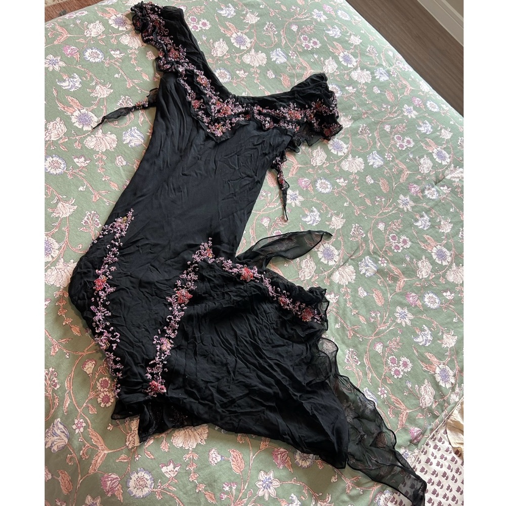 Terani Couture Black and Pink Floral Embellished Fairy Dress